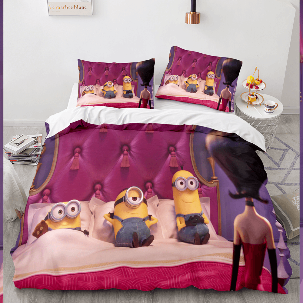 Minions Cosplay Kinder-Bettwäsche-Set UK Quilt Bettbezüge Bettwäsche-Set