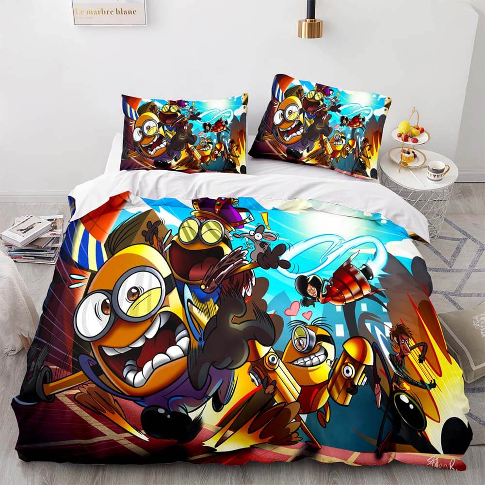 Minions Cosplay Kinder-Bettwäsche-Set UK Quilt Bettbezüge Bettwäsche-Set