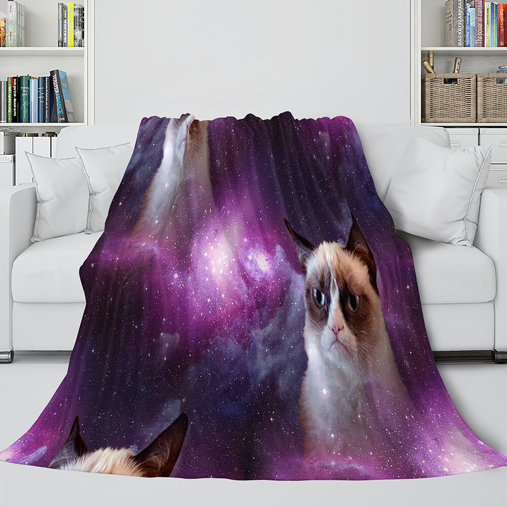 Space Cat Astronaut Katze im Weltraum Flanell Fleece Decke Wickeldecke