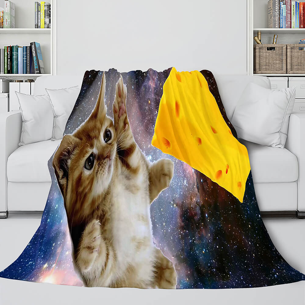 Space Cat Astronaut Katze im Weltraum Flanell Fleece Decke Wickeldecke