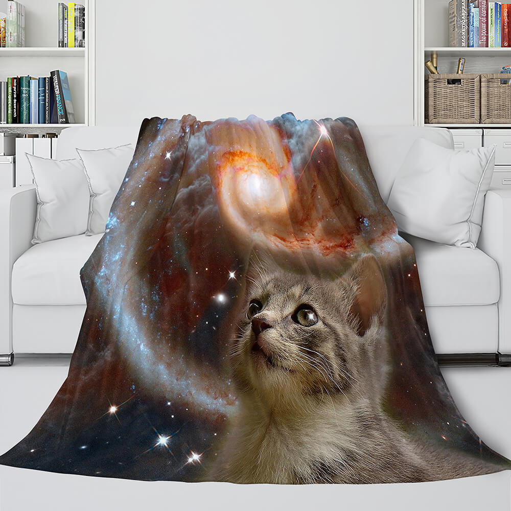 Space Cat Astronaut Katze im Weltraum Flanell Fleece Decke Wickeldecke