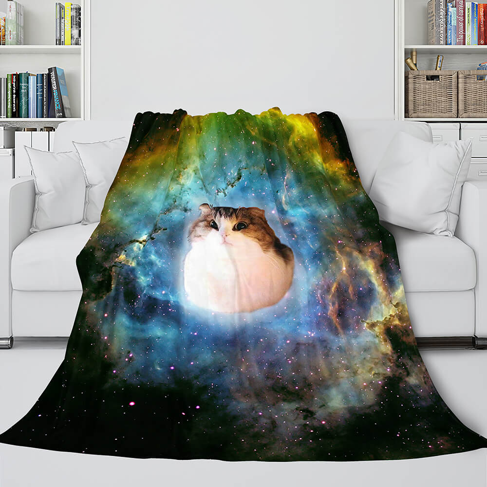 Space Cat Astronaut Katze im Weltraum Flanell Fleece Decke Wickeldecke