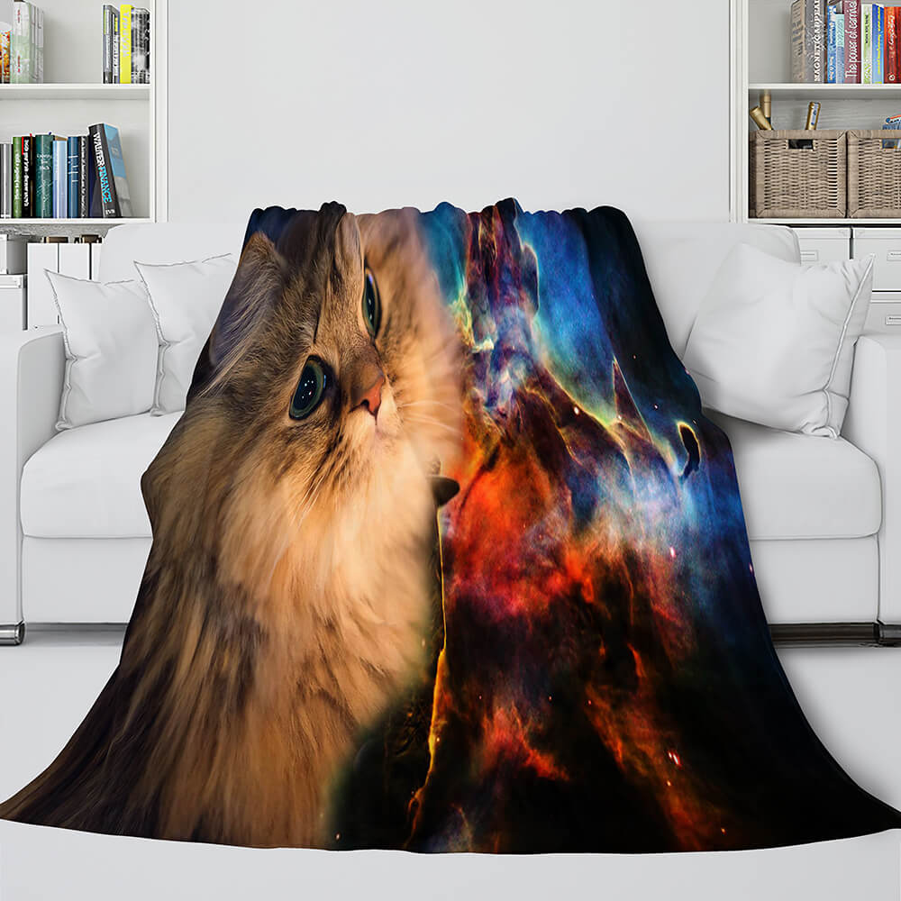Space Cat Astronaut Katze im Weltraum Flanell Fleece Decke Wickeldecke