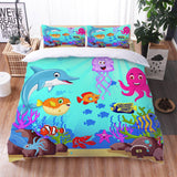 Laden Sie das Bild in den Galerie-Viewer, Cartoon Undersea World Bettwäsche-Set Quilt Bettbezug Bettlaken-Sets