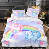 Laden Sie das Bild in den Galerie-Viewer, Cartoon Einhorn Bettwäsche Set Quilt Bettbezug Bettwäsche Sets Kinder Geschenk