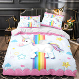 Laden Sie das Bild in den Galerie-Viewer, Cartoon Einhorn Bettwäsche Set Quilt Bettbezug Bettwäsche Sets Kinder Geschenk