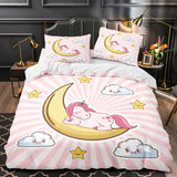 Laden Sie das Bild in den Galerie-Viewer, Cartoon Einhorn Bettwäsche Set Quilt Bettbezug Bettwäsche Sets Kinder Geschenk
