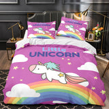 Laden Sie das Bild in den Galerie-Viewer, Cartoon Einhorn Bettwäsche Set Quilt Bettbezug Bettwäsche Sets Kinder Geschenk