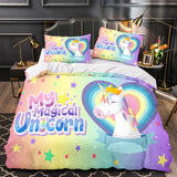 Laden Sie das Bild in den Galerie-Viewer, Cartoon Einhorn Bettwäsche Set Quilt Bettbezug Bettwäsche Sets Kinder Geschenk